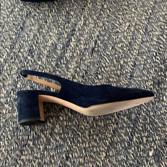 Manila Blahnik Blue Suede Sling Back Stack Heel - Picture 2 of 9